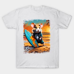 Hamster Surfing Cute Colorful Comic Illustration T-Shirt